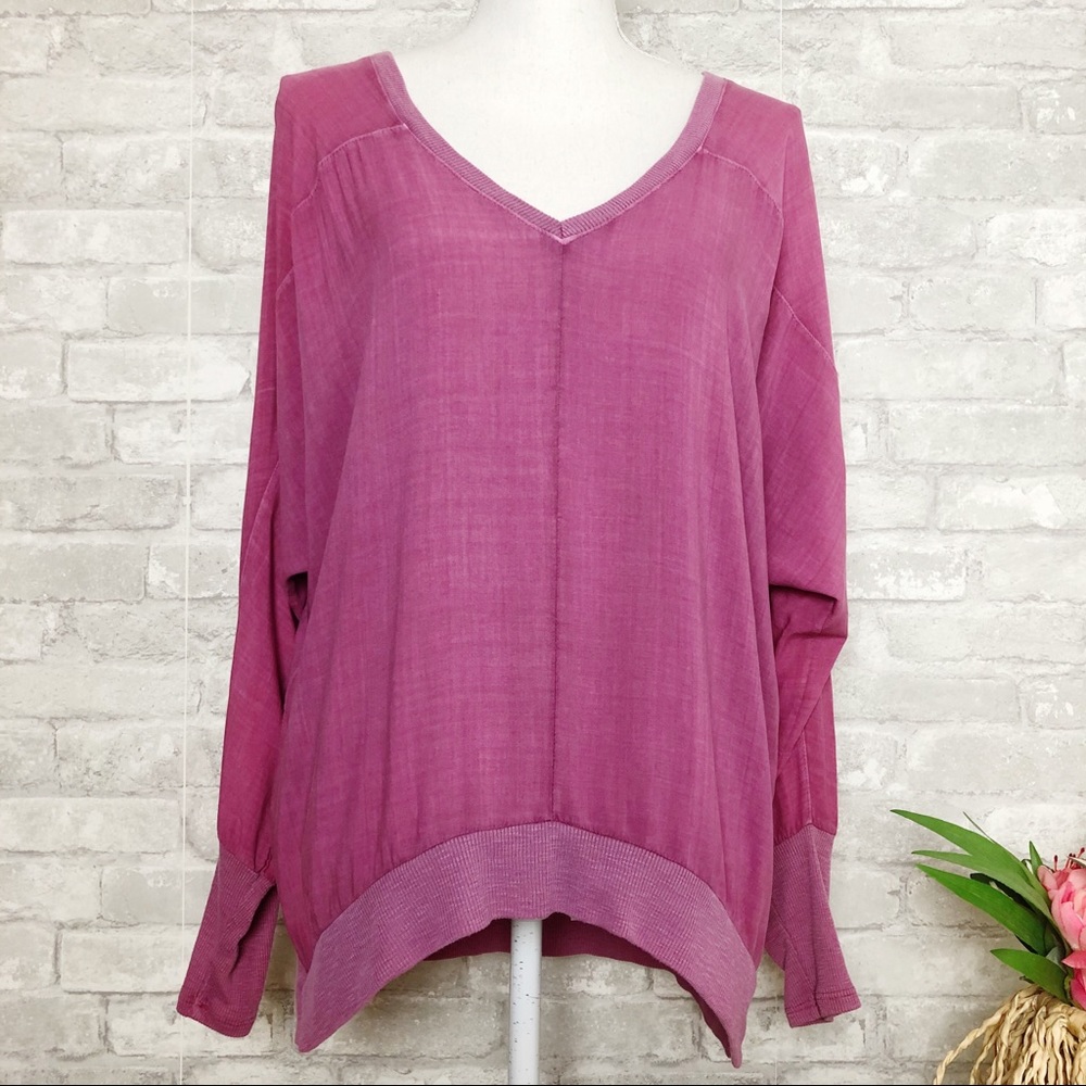 TINA  + JO | Pink Long Sleeve V-Neck Top